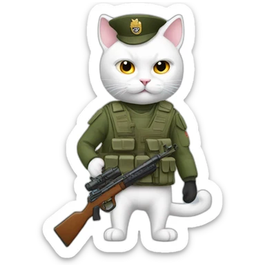 white male cat with soldier gun sticker
