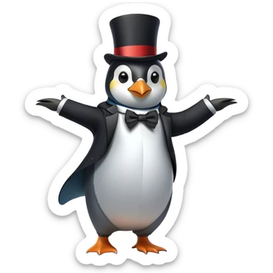 Penguin dancing with a top hat and suit elegant sticker