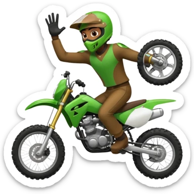 fait moi un emojie en moto vert avec un bandit qui cabre sur une moto cross sticker