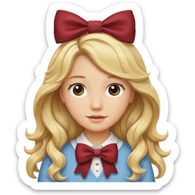 Blonde long wavy hair with a brown bow sticker
