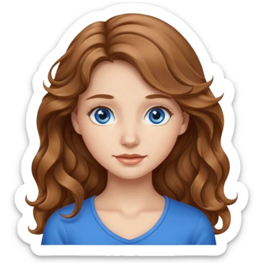 Please generate a portrait of a pretty girl with long, wavy, light brown hair. sticker