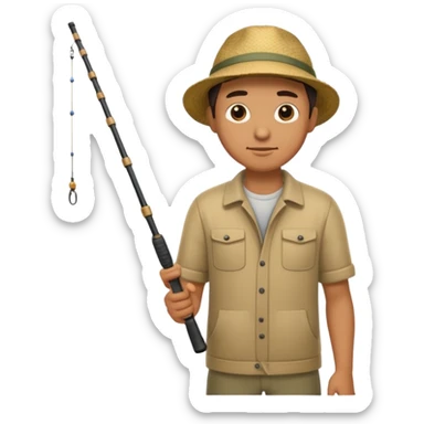 A man holding a bent fishing pole sticker