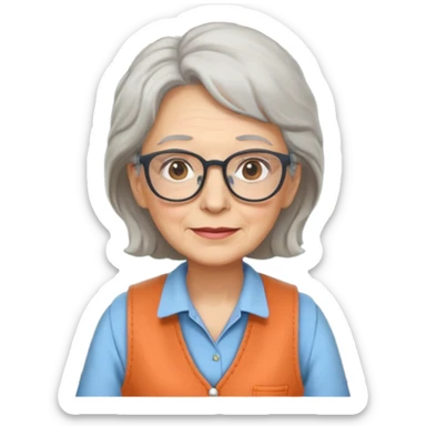 Female Teacher – older woman, similar vest attire, glasses, holding chalk sticker