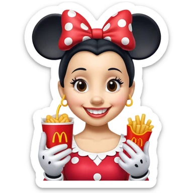 Minnie Mouse happily enjoying a mc Donald’s happy meal sticker