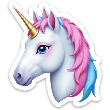 head of an anthropomorphised female unicorn horse, standard pose sticker