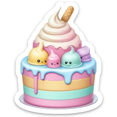 Melted kawaii pastel ice cream cake sticker