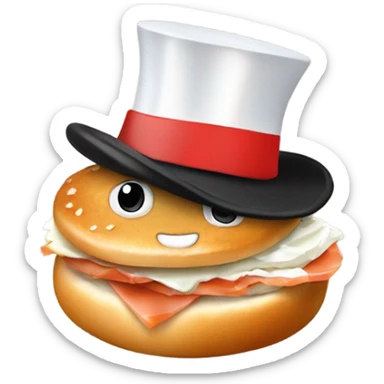 Bagel with cream cheese and lox dancing with a top hat sticker