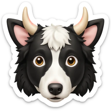 A black and white border collie with cow's horns. sticker