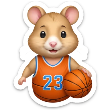 A smiling  hamster in a basketball shirt sticker