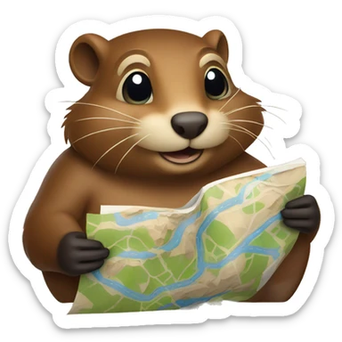 a beaver reading a map sticker