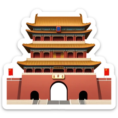 Tiananmen Square gate, Beijing, Chinese architecture, travel illustration sticker
