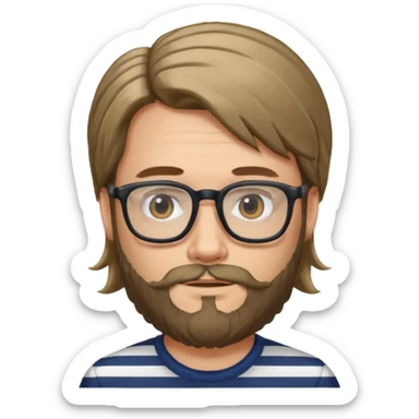 long hair glasses man with beard and striped shirt sticker