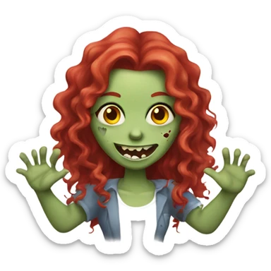 Happy zombie girl red long curly hair with both hands in the air sticker