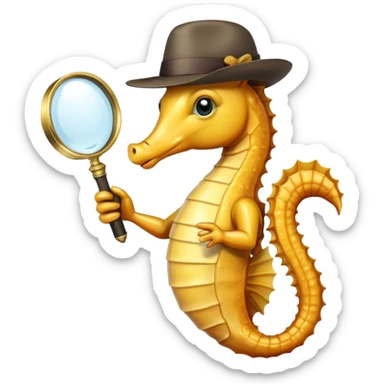 seahorse in a tie and a hat with a magnifying glass sticker