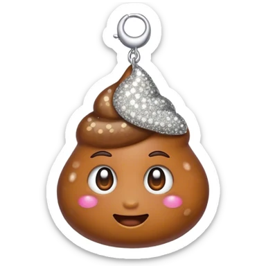 poop emoji wearing one silver sparkly earring sticker
