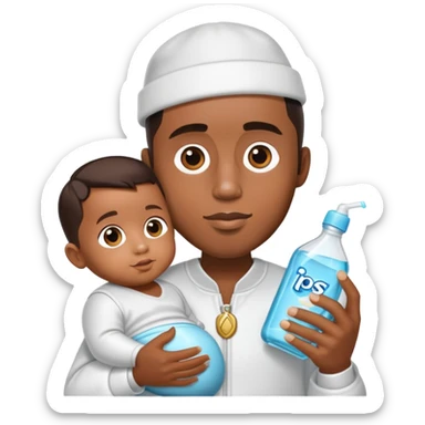 Diddy in a party outfit holding baby oil sticker