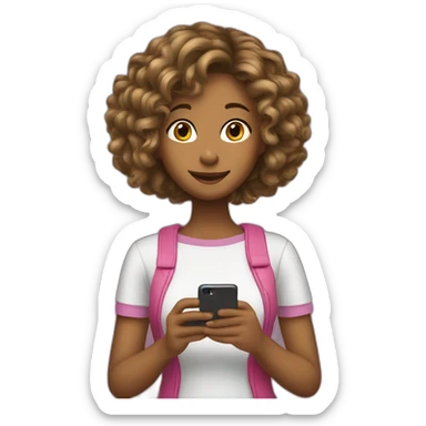 strigth hair withe skin teenager girl playing with a cellphone sticker