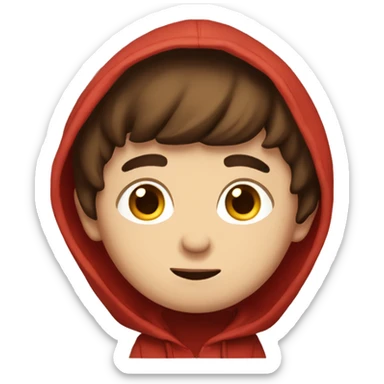 boy with brown hair, a little bit short hair, brown eyes, he's wearing a red hodie sticker