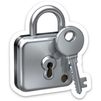 A chrome silver lock and key emoji, smooth metallic surfaces, glossy reflections, luxury swag vibe, minimal iOS emoji style, centered on clean white background sticker