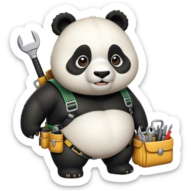 Chubby panda with tool belt sticker