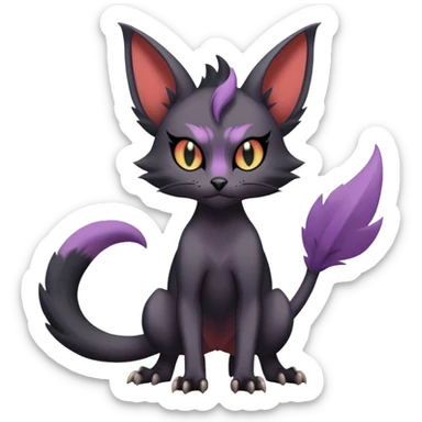 Black edgy cute Noivern-Noibat-Purloin-Torracat-Lykoi-Caracal-cat-Fakemon-fusion-hybrid-creature sticker