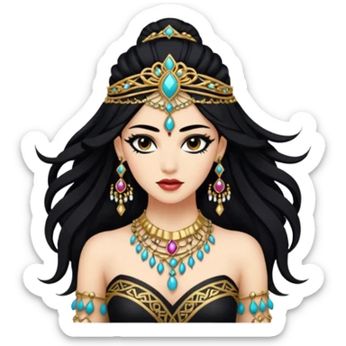 Une danseuse de tribal fusion, à la peau blanche et à la chevelure noire. Prends inspiration de Rachel Brice ou de Kira Lebedeva. sticker