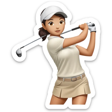 Asian female nice golf swing sticker