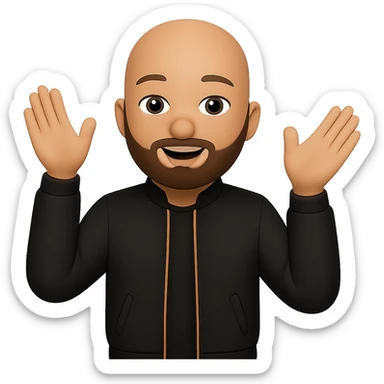 Remove the background, make the man's skin tone a little bit darker, and make his beard black. The style should resemble emoji style with concise details and colors as typical emoji art. sticker