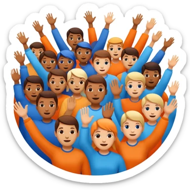 A cheering  within a circle of shades of orange and blue sticker