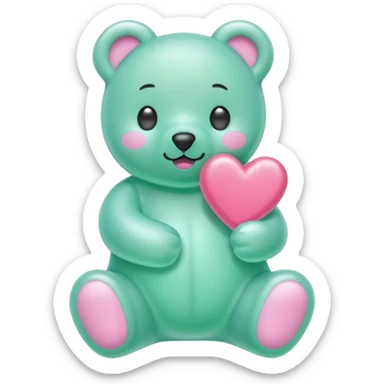 Oso gummy color verde agua  corazón rosa kawaii sticker