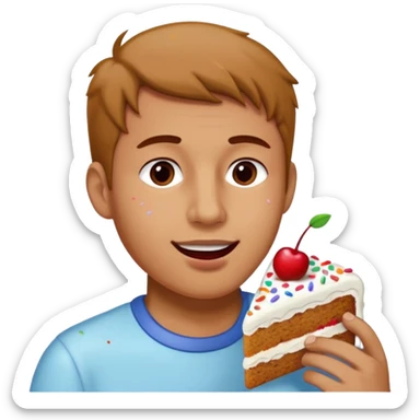 man enjoying eating a cake sticker