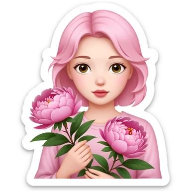 Beautiful girl holding peony flowers sticker