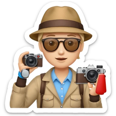 a tourisst in europe holding a camera sticker