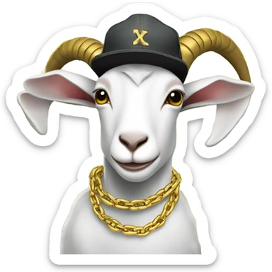 A Goat with gold chains and money and a cap  sticker
