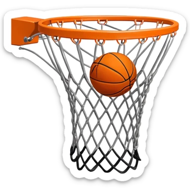 A close-up of a basketball shield and hoop with the ball swishing through the net, captured mid-air. The background emphasizes the tension and excitement of the moment, with the rim and net in sharp focus, showcasing the precision and skill of the sport. sticker