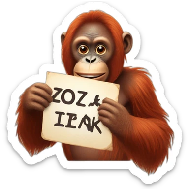 An orangutan with a sign in his hands with the inscription "Zozek Lo"An orangutan with a sign in his hands with the inscription "Zozek" sticker