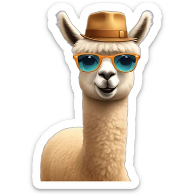 alpaca with a zylinder as hat and sunglasse sticker