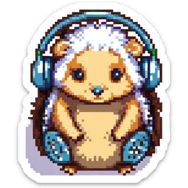 pixel art hedgehog with visible bone conduction headphones sticker