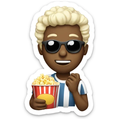 Guy with cinema glasses eating popcorn  sticker