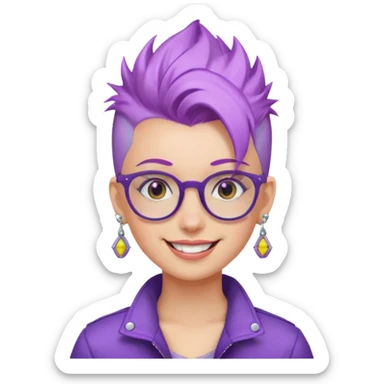 light purple hair girl mohawk with earrings and glassess sticker