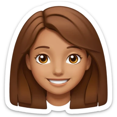 Tan girl with brown hair smiling sticker