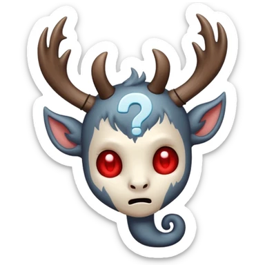 cute chibi wendigo looking confused with a question mark next to its head, emoji style sticker