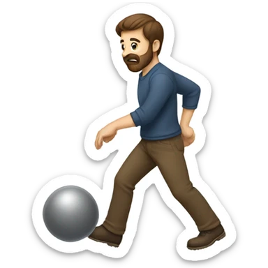 man with brown hair and beard pushing something downwards sticker