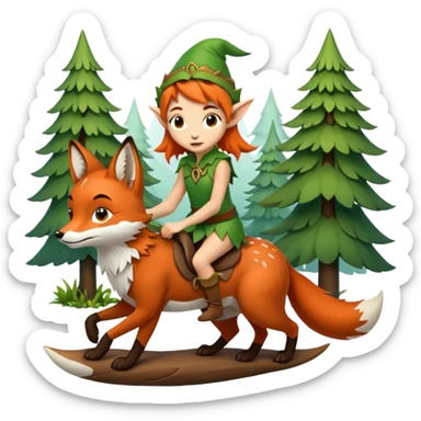 tiny forest elf with freckles riding fox sticker