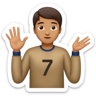 a guy shrugging his shoulders with a 6 above his right hand and a 7 above his left hand sticker