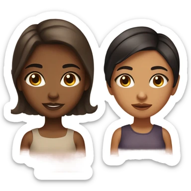 A couple of friends. One brown girl with dark haces and some Honey highlights and her chubby mid tone skin friend with a side left hair and a little chubby sticker