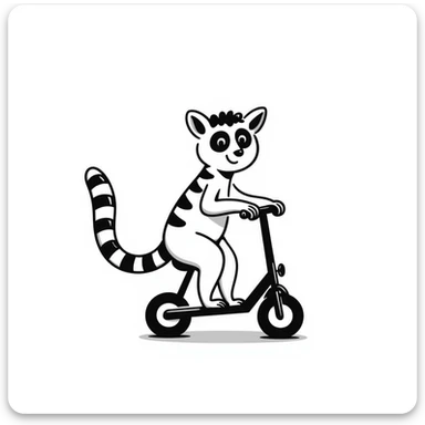 ring tailed lemur riding a mobility scooter, hand drawn doodle style sticker