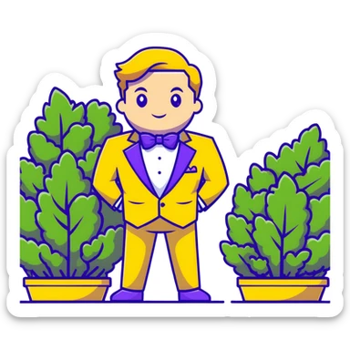 Man in a yellow tux hiding in a bush sticker