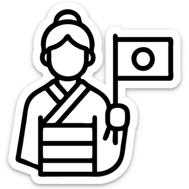 person in a traditional kimono holding the Japanese flag, outlined icon sticker