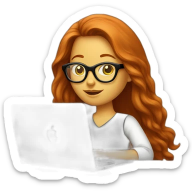 redhead long hair girl with black glasses using a mac laptop sticker